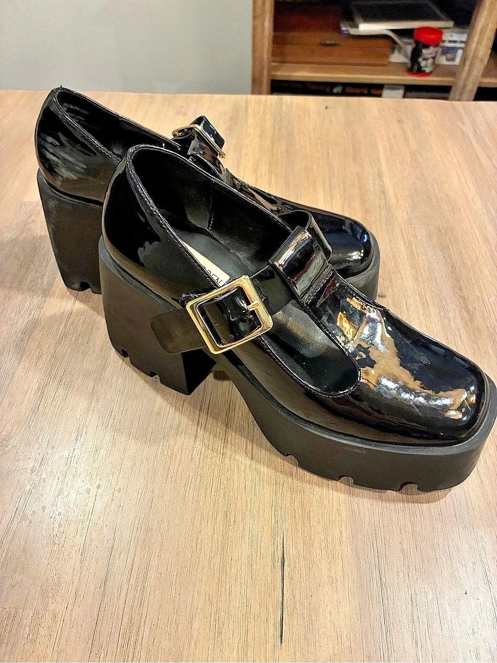 Steve Madden Malcolm Black Patent Platform Mary Jane Heels Sz 7